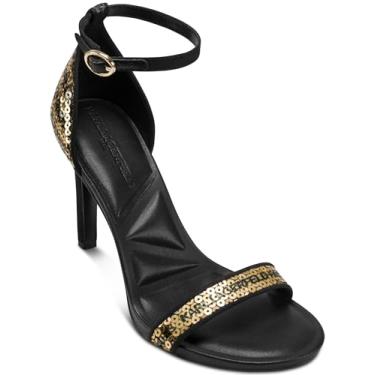 Imagem de Karl Lagerfeld Sandália feminina Kenz com salto agulha de lantejoulas, Dourado/preto, 39