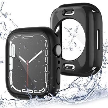 Imagem de Yolovie [Pacote com 2] Capa à prova d'água 2 em 1 compatível com Apple Watch Series 7 45 mm Protetor de tela PC Face & Back Cover 360 Proteção total bumper para acessórios iWatch (45 mm Preto x2)