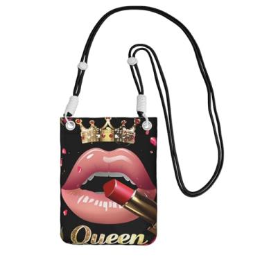 Imagem de LILYDIARY Bolsa transversal para celular para meninas e mulheres, alça preta, material de poliéster, alça de ombro ajustável e destacável com glitter vermelho rosa rainha leopardo padrão de batom