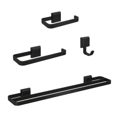 Imagem de Kit Acessórios Para Banheiros Preto Fosco 4 Peças Toalheiro Duplo - EM
