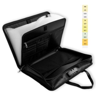 Imagem de Organizador de documentos importante, revestimento portátil à prova de fogo com 13 bolsos com zíper e etiquetas pasta de arquivo expansível para viagens de recibos de escritório de negócios