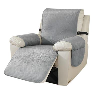Imagem de ZFLYCANP Capas para cadeira reclinável com bolsa de armazenamento, capa protetora para poltrona fácil de limpar, impermeável, antiderrapante, para casa, com crianças e animais de estimação (cinza