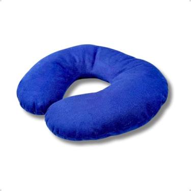 Imagem de Travesseiro de Pescoço para Viagem Azul Suede Encosto Apoio Avião Descanço Formato U Macio Confortável Portátil