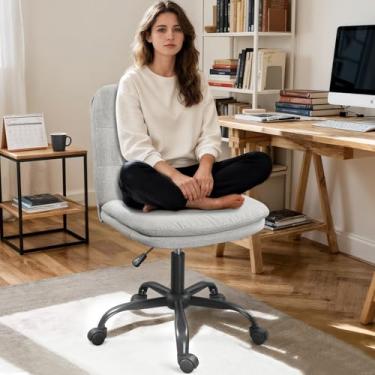 Imagem de ERGOSEAT Cadeira cruzada com rodas, cadeira de escritório com pernas cruzadas sem braços, ampla penteadeira confortável para escritório em casa (bege)