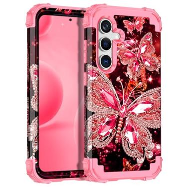 Imagem de Hekodonk Capa para Galaxy S24, proteção resistente à prova de choque de três camadas de plástico rígido + silicone macio capa protetora contra quedas para Samsung Galaxy S24, brilha no escuro rosa