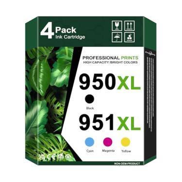 Imagem de Pacote com 4 cartuchos de tinta 950XL 951XL de substituição para 950XL 951XL Combo de tinta 950 951 compatível com OfficeJet Pro 8100 8600 8610 8615 8620 8630 8640 impressora (1preto, 1ciano, 1
