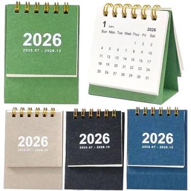 Imagem de Mini calendário de mesa 2025-2026, pacote com 2 calendário de mesa pequeno, funciona de julho de 2025 a dezembro de 2026, calendário mensal dourado, encadernação de fio duplo para escritório em casa