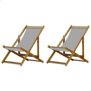 Imagem de Kit 2 Espreguiçadeiras Preguiçosa Dobrável sem Braço Mel em Madeira Ma