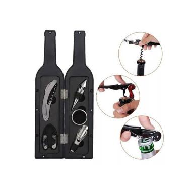 Imagem de Kit Vinho 6 Peças Abridor Saca Rolha Tampa Anel Garrafa Case