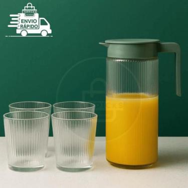 Imagem de Conjunto Jarra 1L Com 4 Copos 220 ML De Vidro Com Tampa De Plástico Co