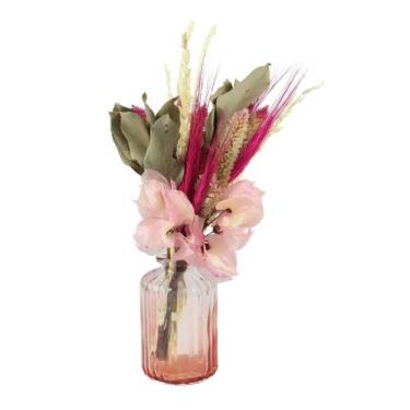Imagem de Arranjo Floral Seco no Vaso de Vidro Decorativo - Rosa - Pense Flores