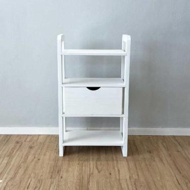 Imagem de Aparador de Madeira Pinus Linea de 4 Prateleiras Slim com Gaveta Branc