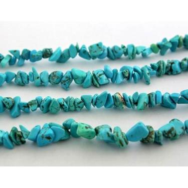 Imagem de Fio Cascalho Turquesa Azul Furado 90 cm Para Fazer Pulseira de Bijuter