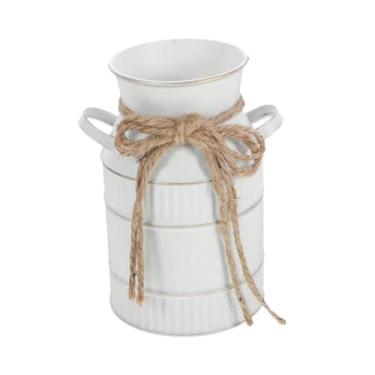 Imagem de Generic Vaso de flores de metal estilo fazenda, estilo boho chique, antigo, decorativo, balde de flores para sala de estar, decoração de mesa campestre, Branco