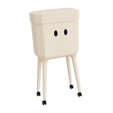 Imagem de FytStycale Lixeira de cozinha, cesto de lixo, tampa de pressão, balde de papel com pernas de roda, lata de lixo para quarto, cômoda, casa, Cor Creme