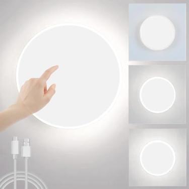 Imagem de Luminária de parede LED Luminária de parede recarregável USB Luminária de parede com interruptor de controle de toque Iluminação de parede Luz de teto operada por bateria para quarto Sala de