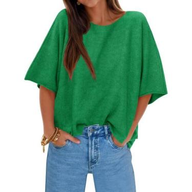 Imagem de Suéter feminino Cicy Bell de meia manga grande com gola de barco verde