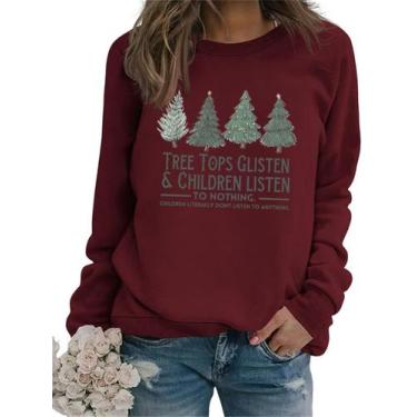 Imagem de Moletom GVABRLN Christmas para mulheres e crianças vinho tinto