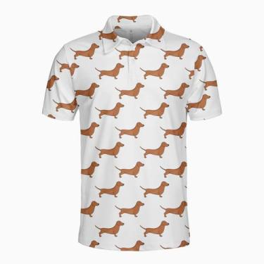 Imagem de Camisa polo de golfe Pigmoo Dachshund Dog Print para homens branca