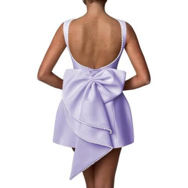 Imagem de Vestido de festa Aosadin Mini Lilac Satin para mulheres tamanho 14