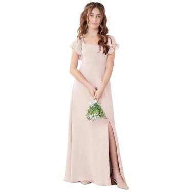 Imagem de Vestido de dama de honra Jirocum Chiffon A Line com fenda em pétala de