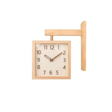 Imagem de WYUYIWH Relógio de parede de madeira relógio de parede dupla face sala de estar decorativo doméstico parede moderna moda simples relógio mudo canto relógio de decoração de uso duplo (cor: A)