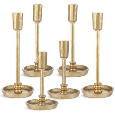 Imagem de Mumufy 6 peças castiçais de ferro fundido rústico castiçal decorativo castiçal vintage bronze antigo para casa casamento mesa de jantar decoração de festa de férias (bronze antigo)