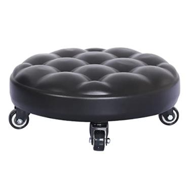 Imagem de Banqueta pequena giratória de 360 graus com 4 rodas, assento de couro sintético, banco para trocar sapatos, banco redondo com assento baixo e rodas para casa, escritório e fitness, ma