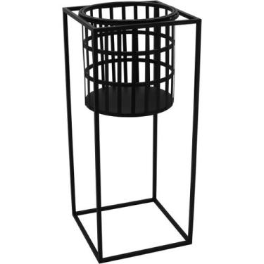 Imagem de CACHEPÔ METAL 65x28x28cm PRETO VASO DECORATIVO ENFEITE PLANTA - NH, Ma