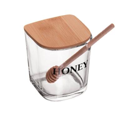 Imagem de Meleira de Vidro C/Tampa de Bambu Basic e Pegador de Madeira 300ml Wolff