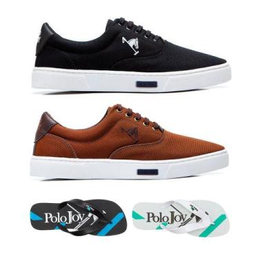 Imagem de Kit 2 Tênis Casual + 2 Chinelos Polo Joy, Marrom, Preto, 42