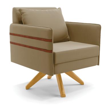 Imagem de Poltrona Giratória Mari Suede Marrom Rato com Tira Corano Nozes Base de Madeira MA30 - D'Rossi