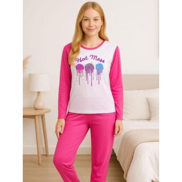 Imagem de Pijama Feminino Inverno de Frio Quentinho Manga Longa Calça Comprida- 