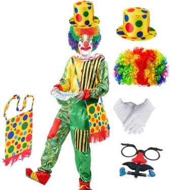 Imagem de Utaomld Fantasia de palhaço adulto com peruca arco-íris chapéu bolsa óculos Halloween homem mulher cosplay macacão fantasia, Verde, Large