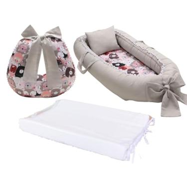 Imagem de Kit Ninho Redutor De Berço Menina + Almofada De Amamentação + Trocador liso Menina (Bichos troc branco)