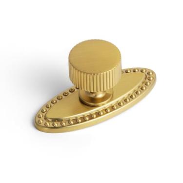 Imagem de Goo-Ki Puxador de armário de liga de zinco dourado escovado com placa traseira - Ferragens de puxar de armário central de furo único para quarto, cozinha, pacote com 2 (9596-D)