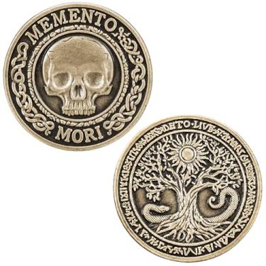 Imagem de Mageeki 10 peças de Moeda Memento Mori, Crânio e Memento Vivere Stoic Tokens - Lembretes de metal antigo para prática diária e transporte EDC - Presente colecionável ideal para entusiastas do