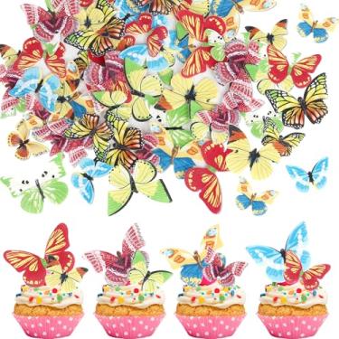 Imagem de YCTHUNFISH 76 Pack Edible Butterfly Cupcake Toppers Wafer Paper 3D Butterflies Cake Picks for Baby Shower, Wedding, Birthday Party Cake Decorations Supplies Colorful