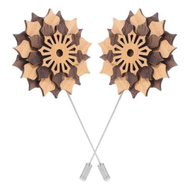 Imagem de VALICLUD Broche de flor de madeira com 2 peças de pérolas bloqueadas de cor durável broche de liga para homens terno casamento boutonniere acessório de moda versátil para roupas bolsas e chapéus