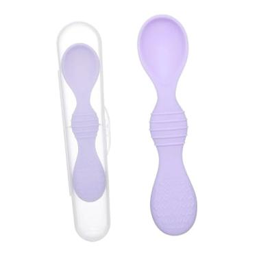 Imagem de Naroote Colher de Treinamento para Bebês, Colher de Silicone para Dentição, Alimentação Automática, Segura para Crianças Pequenas, Almoço (Roxo)