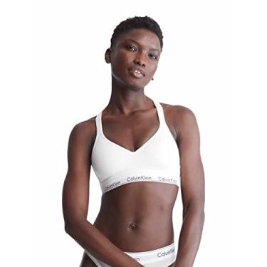 Imagem de Calvin Klein Bralette feminino moderno de algodão levemente forrado sem fio, Branco, P