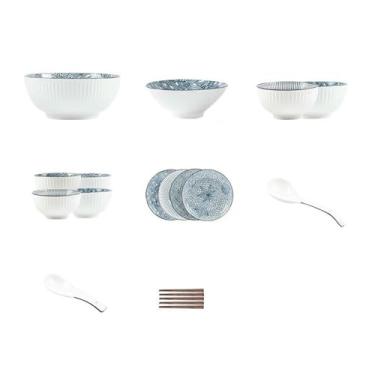 Imagem de Pratos de textura retrô frescos de cerâmica japonesa com calor requintado - conjunto de 21 peças [caixa]