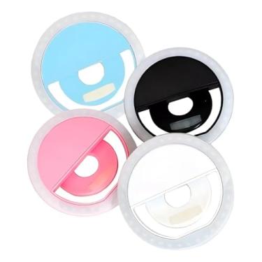Imagem de Ring Light LED para Celular, Luz Selfie com 3 Níveis de Iluminação, 8cm de Diâmetro, Clipe Anel Flash Recarregável USB (Rosa)