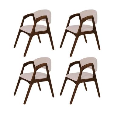 Imagem de Conjunto Com 4 Cadeiras De Jantar Estofada Gabriela Em Madeira E Mdf Mel Linho Bege