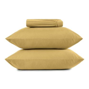 Imagem de Jogo de Cama Casal 3 Peças Altenburg Malha Fio Penteado Amarelo Mostarda