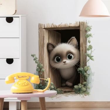 Imagem de Papel de parede de gatinho fofo com videiras, animal peculiar - decoração de parede temática para quarto, sala de estar