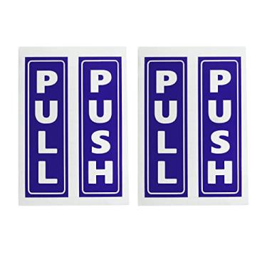 Imagem de Placa de porta push-pull, conjunto com 2 adesivos de PVC de 5 x 12,7 cm, adesivos de vinil para porta de vidro de loja de escritório, azul