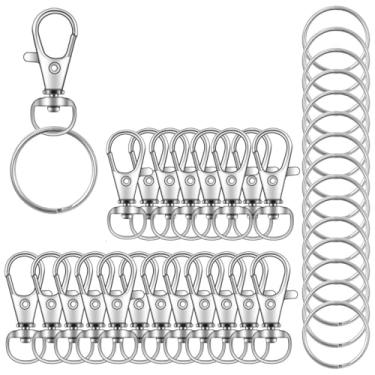 Imagem de Kit de fabricação de chaveiros de 20 peças, chaveiro de prata com anel de salto aberto, fecho giratório de lagosta, clipe de chaveiro para bolsas, carteiras, projetos de cordão, Prata, Round