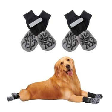 Imagem de 2 pares de meias antiderrapantes para evitar lamber patas, sapatos de cachorro para pavimento quente, botas para cães pequenos, médios e grandes, protetores de patas para pisos de madeira (preto e