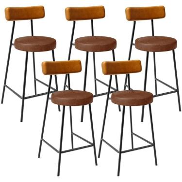 Imagem de Kit 05 Banquetas Baixa Cozinha Sala Jantar Bancada Milão L02 Couríssimo Whisky Marrom - Lyam Decor